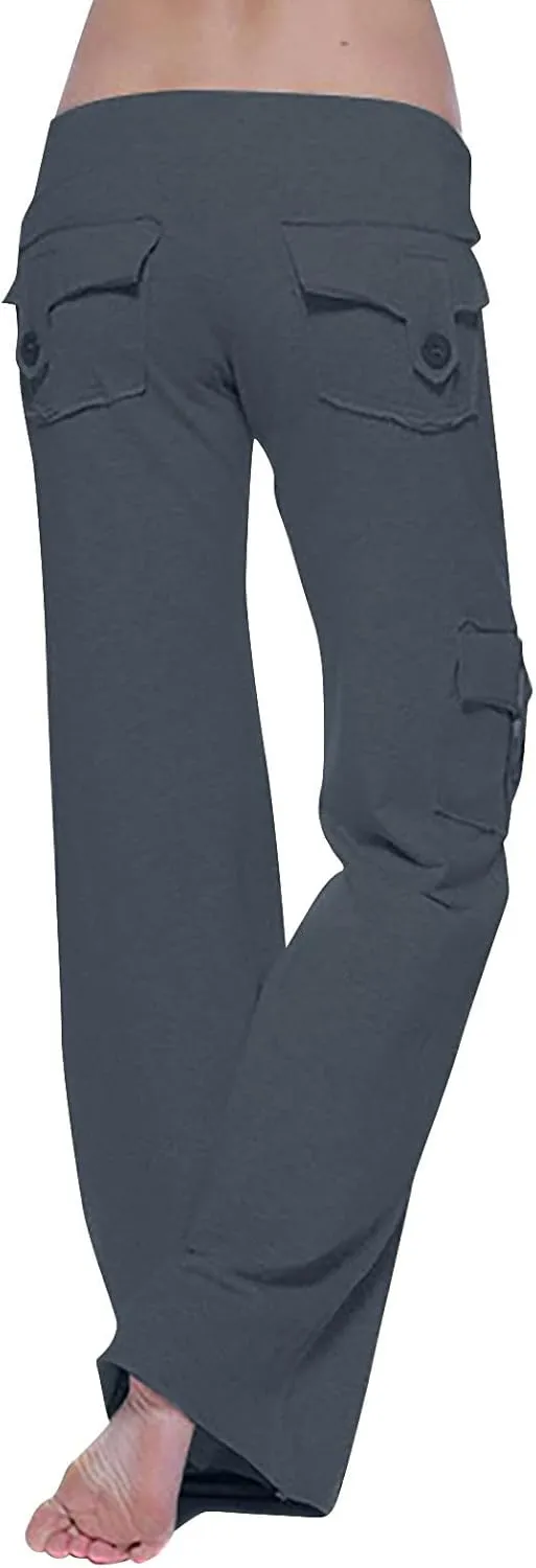 Womens Yoga Leggings Cargo Pants Stretchy Drawstring Elastic Waist Loose Trousers Side Pockets Wide Leg Yoga Leggings