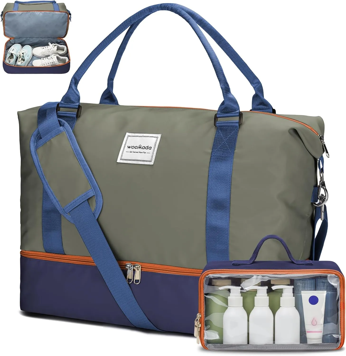 WOOMADA Weekender Overnight Bag for Women, Carry on Shoulder Travel Duffel with Shoes Compartment,Gym Bag with Toiletry Bag