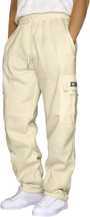 Work Pants for Men Solid Multi-Pocket Mid-Rise Zipper Comfort Stretch High Waist Slim Casual Straight Trousers