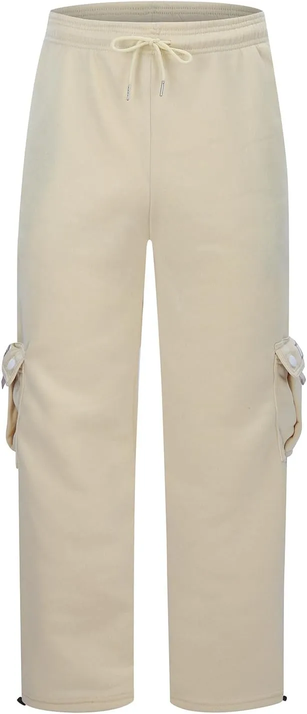 Work Pants for Men Solid Multi-Pocket Mid-Rise Zipper Comfort Stretch High Waist Slim Casual Straight Trousers