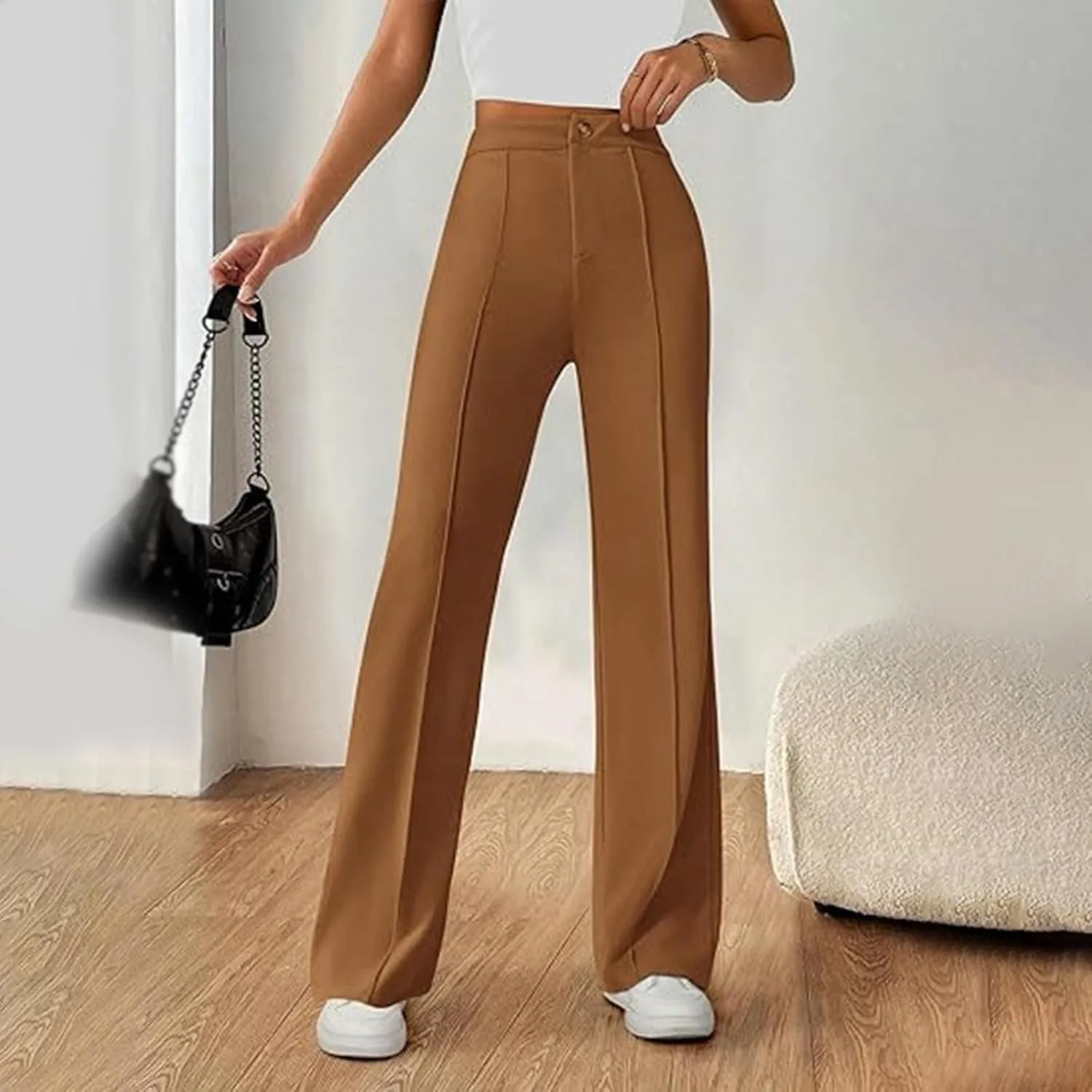 Work Pants for Women Elastic High Waist Stretchy Wide Leg Formal Business Office Dressy Casual Trousers Slacks