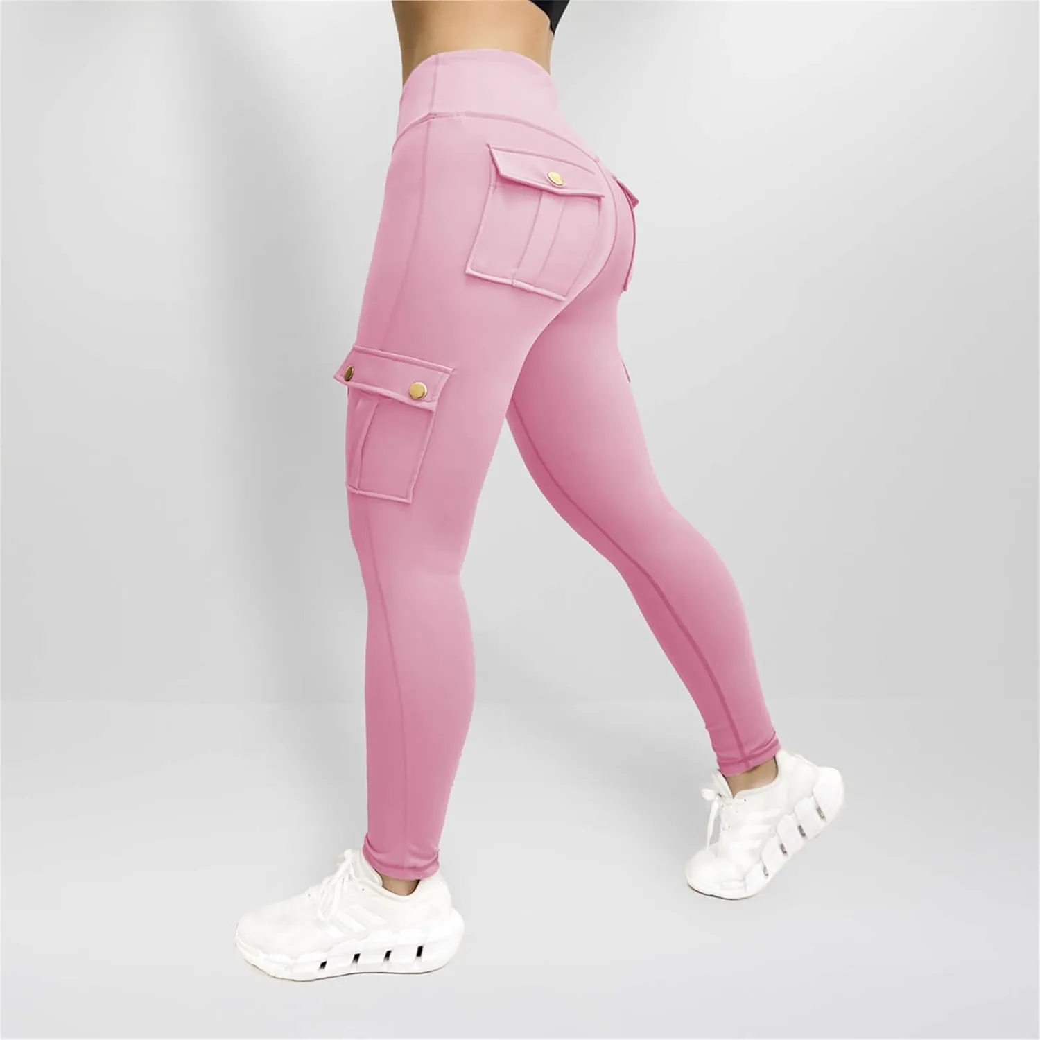 Workout Cargo Leggings for Women High Waist Tummy Control Yoga Butt Lifting Leggings Gym Tights with Flap Pockets