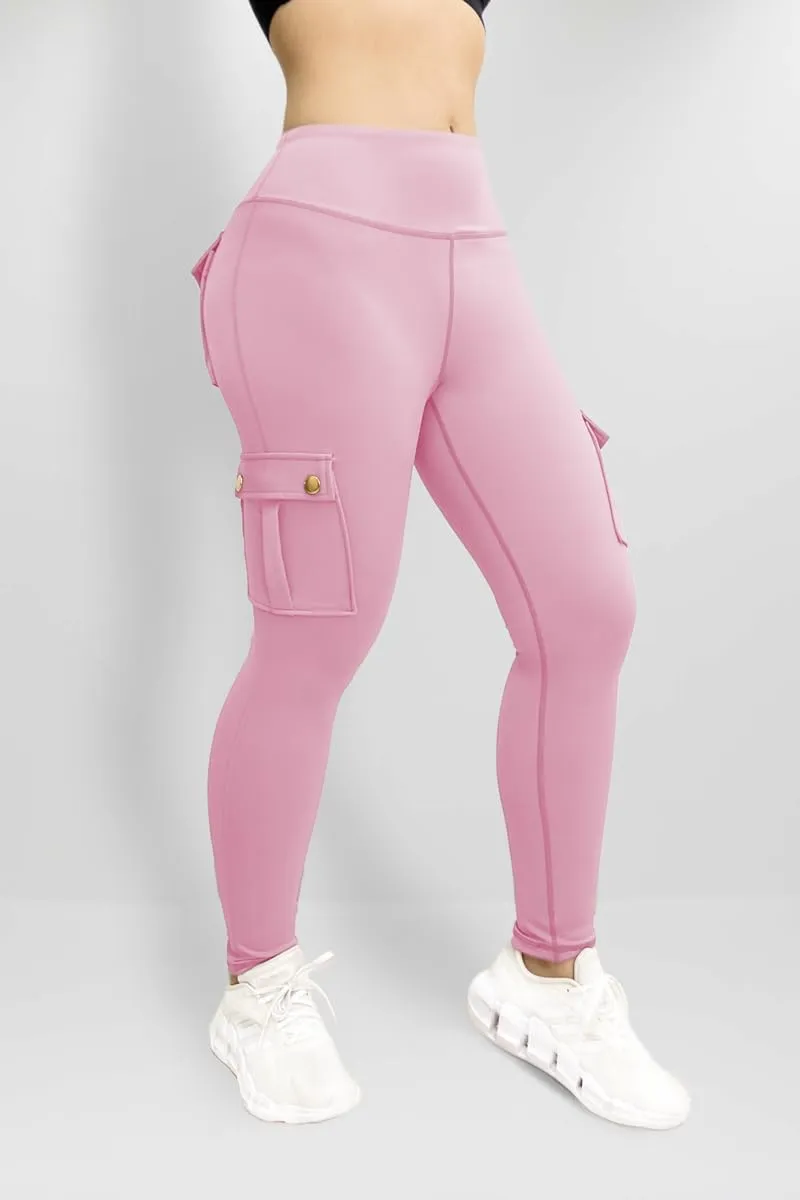 Workout Cargo Leggings for Women High Waist Tummy Control Yoga Butt Lifting Leggings Gym Tights with Flap Pockets