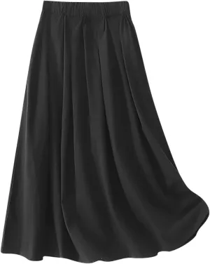 Wrap Skirts for Women Flowy Elastic High Waist Skirt Pleated A-Line Flowy Swing Cargo Skirt Loose Plus Size Skirt