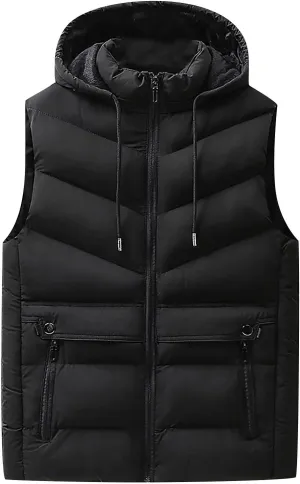 Ymosrh Men's Down Vest Lightweight Winter Vest Thicken Sleeveless Jacket With Hood Coats Puffer Vests Outerwear, L-6XL