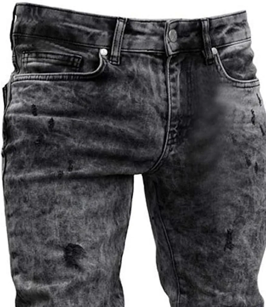 Ymosrh Mens Jeans Denim Pants Distressed Ripped Freyed Slim Fit Jeans Trousers Men's Stretch Pants
