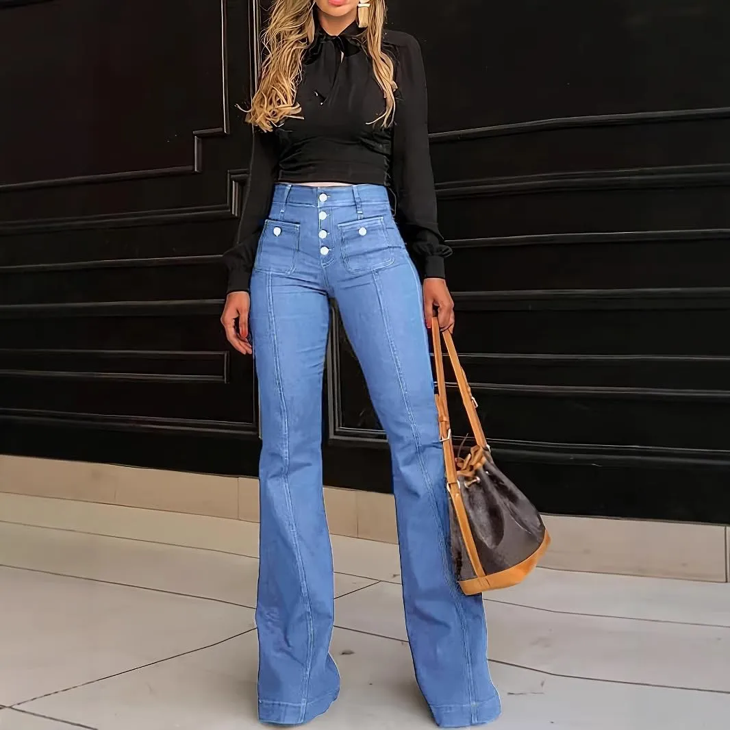 yoeasy Women's Flare Bell Bottom High Waist Jeans Vintage Stretch Bootcut Denim Trouser with Pocket