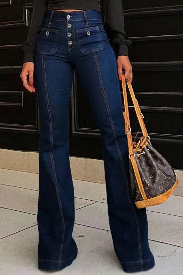 yoeasy Women's Flare Bell Bottom High Waist Jeans Vintage Stretch Bootcut Denim Trouser with Pocket