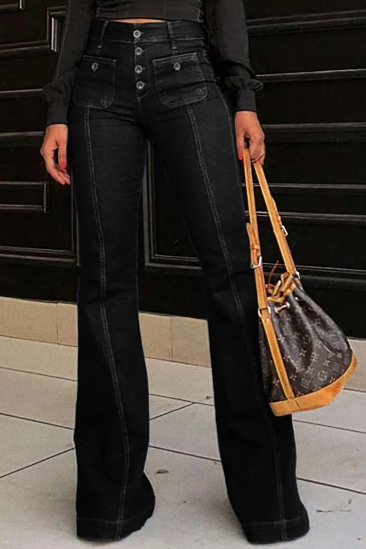 yoeasy Women's Flare Bell Bottom High Waist Jeans Vintage Stretch Bootcut Denim Trouser with Pocket