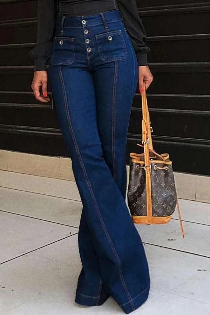 yoeasy Women's Flare Bell Bottom High Waist Jeans Vintage Stretch Bootcut Denim Trouser with Pocket