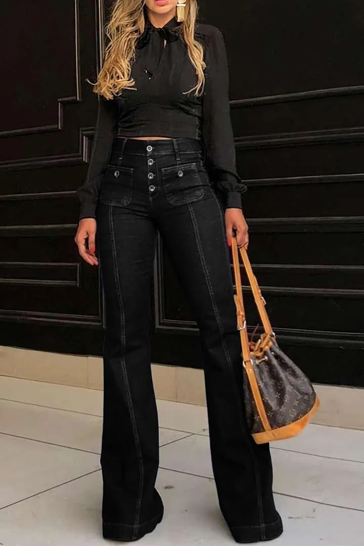 yoeasy Women's Flare Bell Bottom High Waist Jeans Vintage Stretch Bootcut Denim Trouser with Pocket