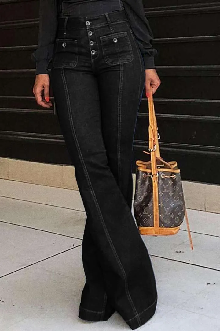 yoeasy Women's Flare Bell Bottom High Waist Jeans Vintage Stretch Bootcut Denim Trouser with Pocket