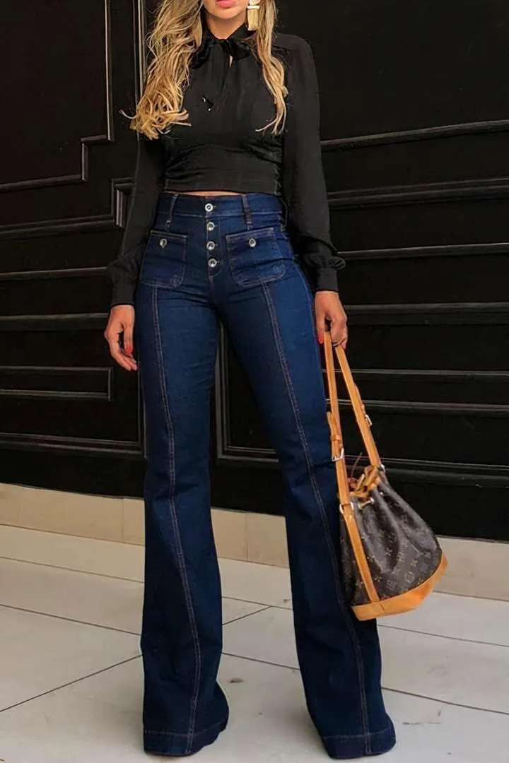 yoeasy Women's Flare Bell Bottom High Waist Jeans Vintage Stretch Bootcut Denim Trouser with Pocket