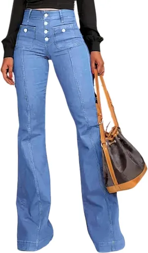 yoeasy Women's Flare Bell Bottom High Waist Jeans Vintage Stretch Bootcut Denim Trouser with Pocket