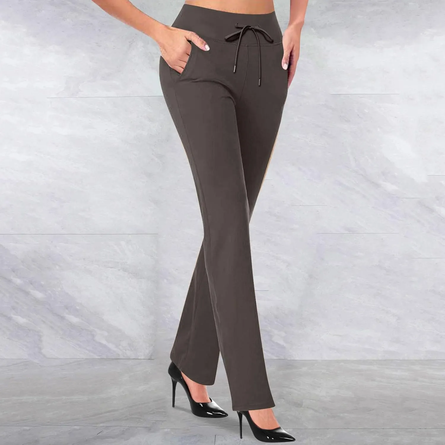 Yoga Pants Women Straight Leg Comfy High Waist Work Slacks Office Casual Stretchy Trousers Lounge Cozy Pull On Pant
