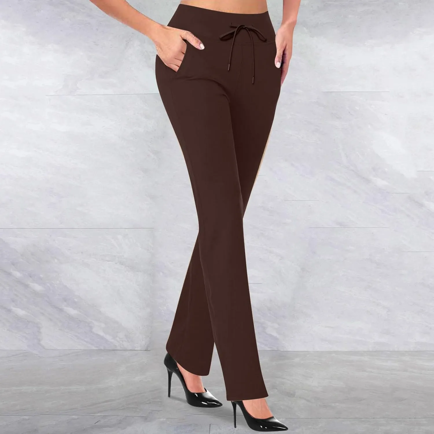 Yoga Pants Women Straight Leg Comfy High Waist Work Slacks Office Casual Stretchy Trousers Lounge Cozy Pull On Pant