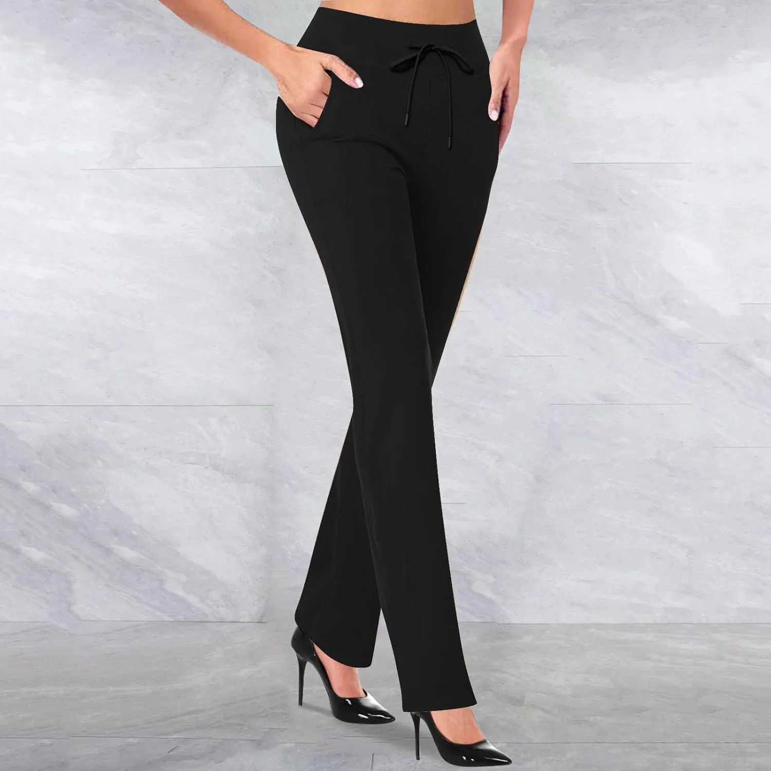 Yoga Pants Women Straight Leg Comfy High Waist Work Slacks Office Casual Stretchy Trousers Lounge Cozy Pull On Pant