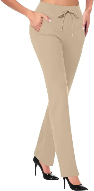 Yoga Pants Women Straight Leg Comfy High Waist Work Slacks Office Casual Stretchy Trousers Lounge Cozy Pull On Pant