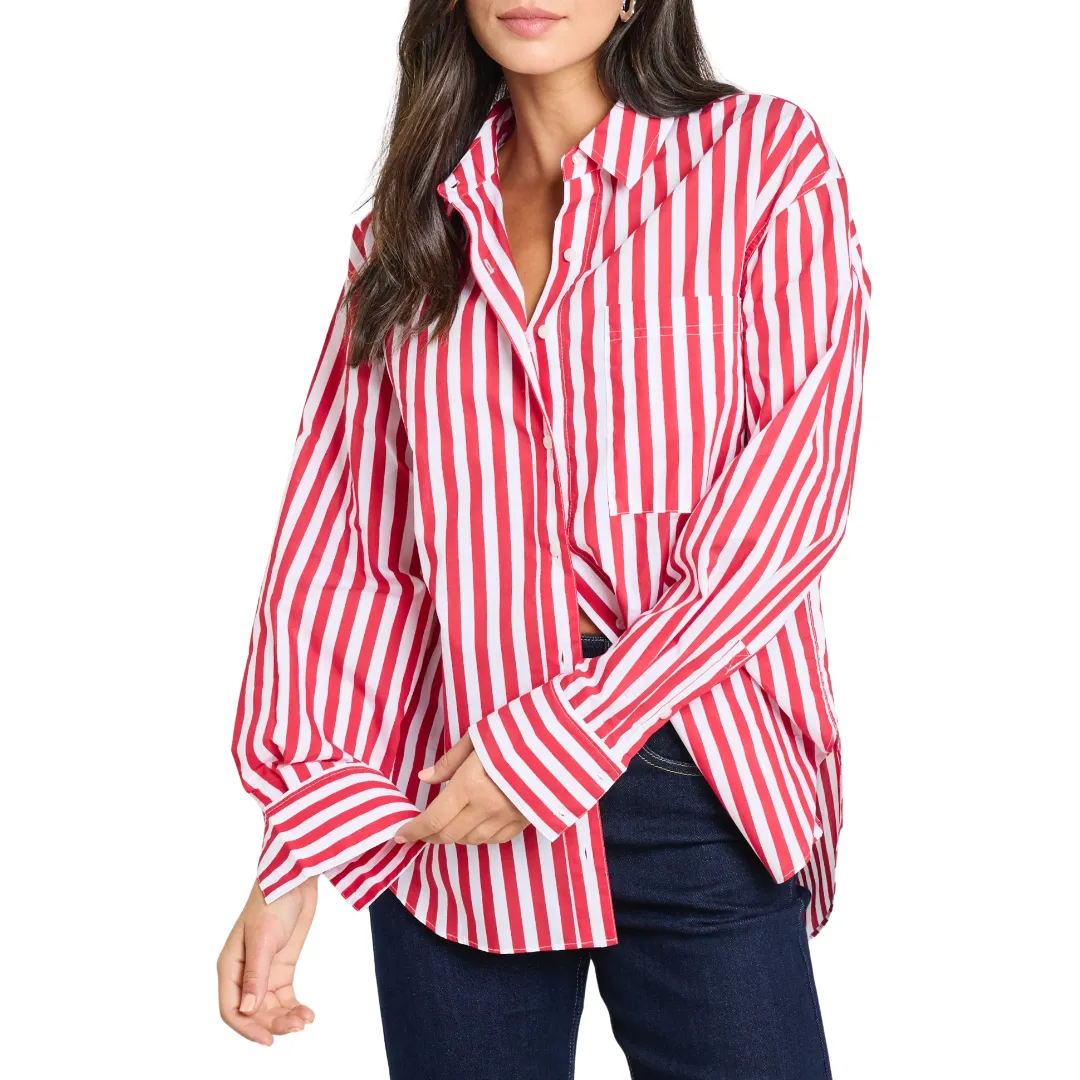 You Got This Red Stripe Oversized Shirt