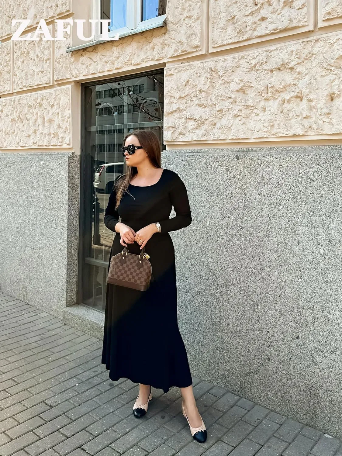 ZAFUL Two Piece Skirt Sets For Women 2024 Trendy Fall Outfits Square Neck Long Sleeve Crop Top Flowy Midi Skirt Set