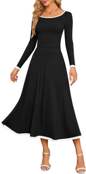 ZAFUL Two Piece Skirt Sets For Women 2024 Trendy Fall Outfits Square Neck Long Sleeve Crop Top Flowy Midi Skirt Set
