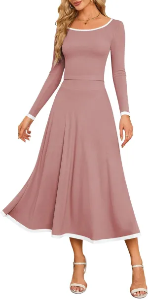 ZAFUL Two Piece Skirt Sets For Women 2024 Trendy Fall Outfits Square Neck Long Sleeve Crop Top Flowy Midi Skirt Set
