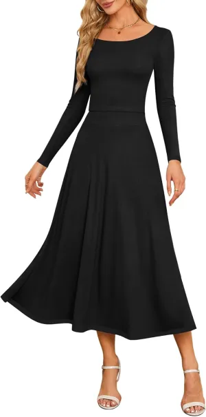 ZAFUL Two Piece Skirt Sets For Women 2024 Trendy Fall Outfits Square Neck Long Sleeve Crop Top Flowy Midi Skirt Set