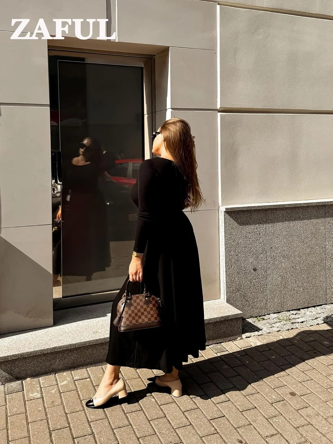 ZAFUL Two Piece Skirt Sets For Women 2024 Trendy Fall Outfits Square Neck Long Sleeve Crop Top Flowy Midi Skirt Set