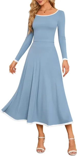 ZAFUL Two Piece Skirt Sets For Women 2024 Trendy Fall Outfits Square Neck Long Sleeve Crop Top Flowy Midi Skirt Set
