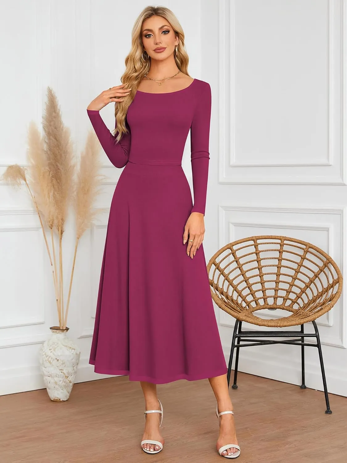 ZAFUL Two Piece Skirt Sets For Women 2024 Trendy Fall Outfits Square Neck Long Sleeve Crop Top Flowy Midi Skirt Set