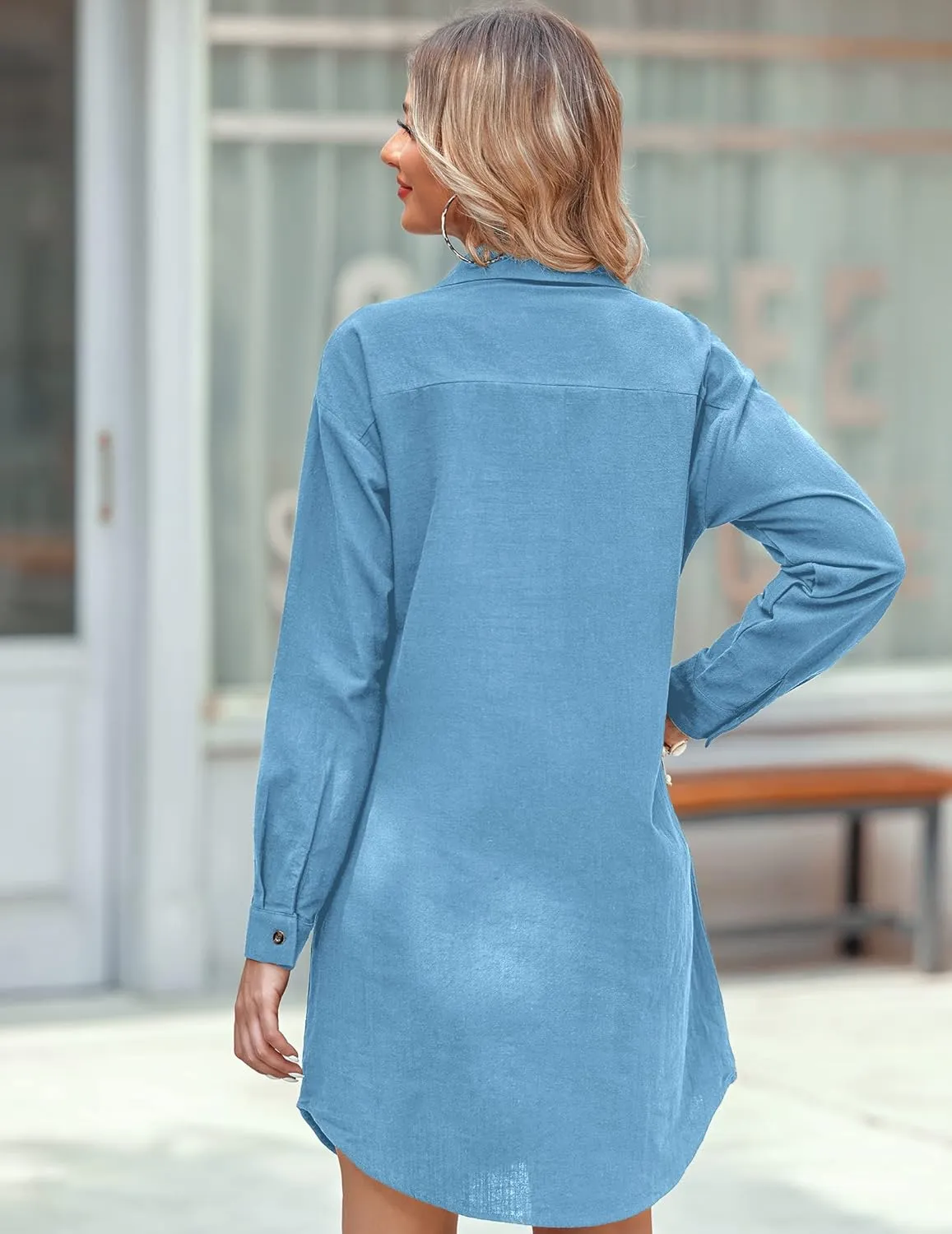 Zeagoo Women Summer Dress Cotton Linen Shirt Dress Button Down Tunic Dress Beach Cover Up Dress