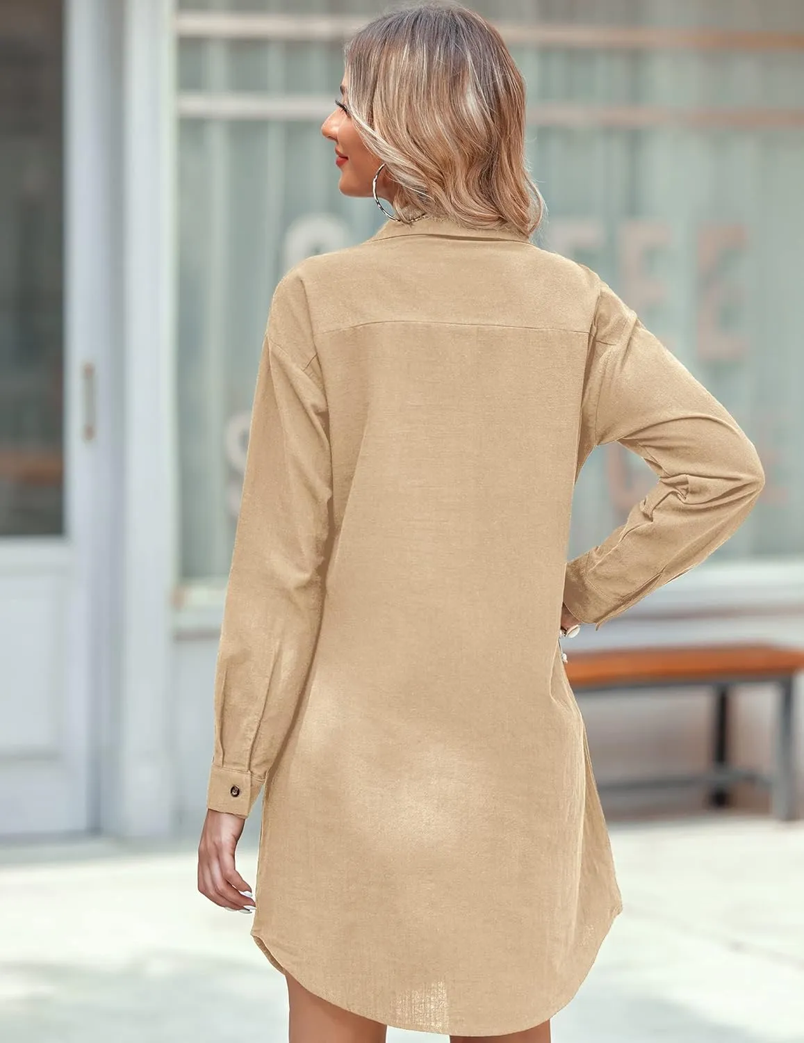 Zeagoo Women Summer Dress Cotton Linen Shirt Dress Button Down Tunic Dress Beach Cover Up Dress