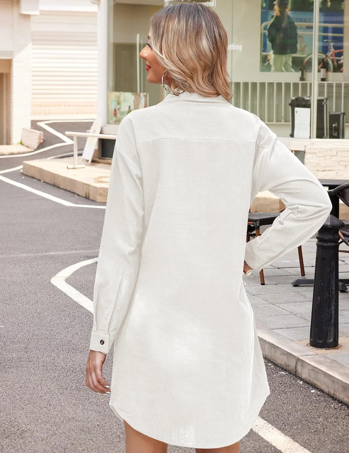 Zeagoo Women Summer Dress Cotton Linen Shirt Dress Button Down Tunic Dress Beach Cover Up Dress
