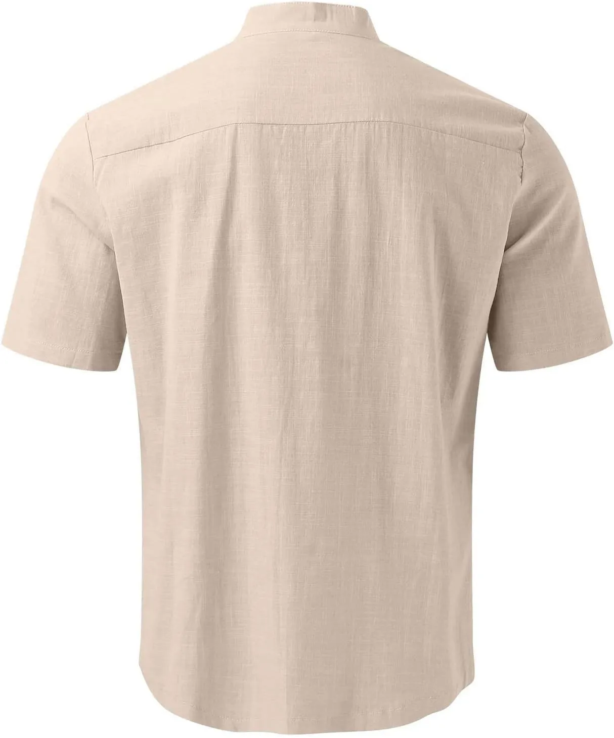 Zeiyignr Men's Banded Collar Beach Shirt Cotton Linen Casual Button Down Short Sleeve Shirts Summer Vacation Beach Shirts