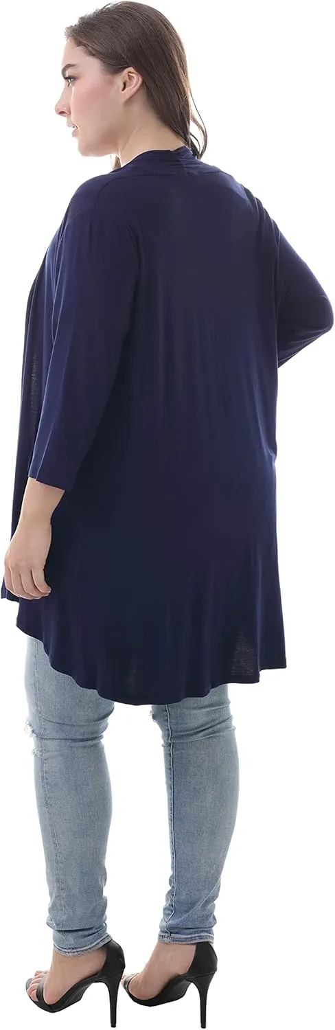 ZERDOCEAN Women's Plus Size 3/4 Sleeve Lightweight Soft Printed Drape Cardigan with Pockets