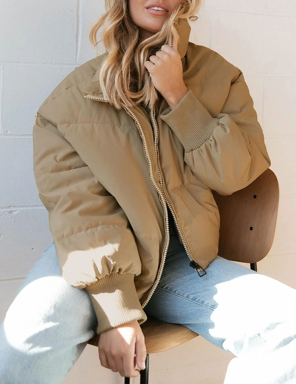 ZESICA Women's Winter Warm Long Sleeve Zip Up Drawstring Baggy Cropped Puffer Down Jacket Coat Outerwear
