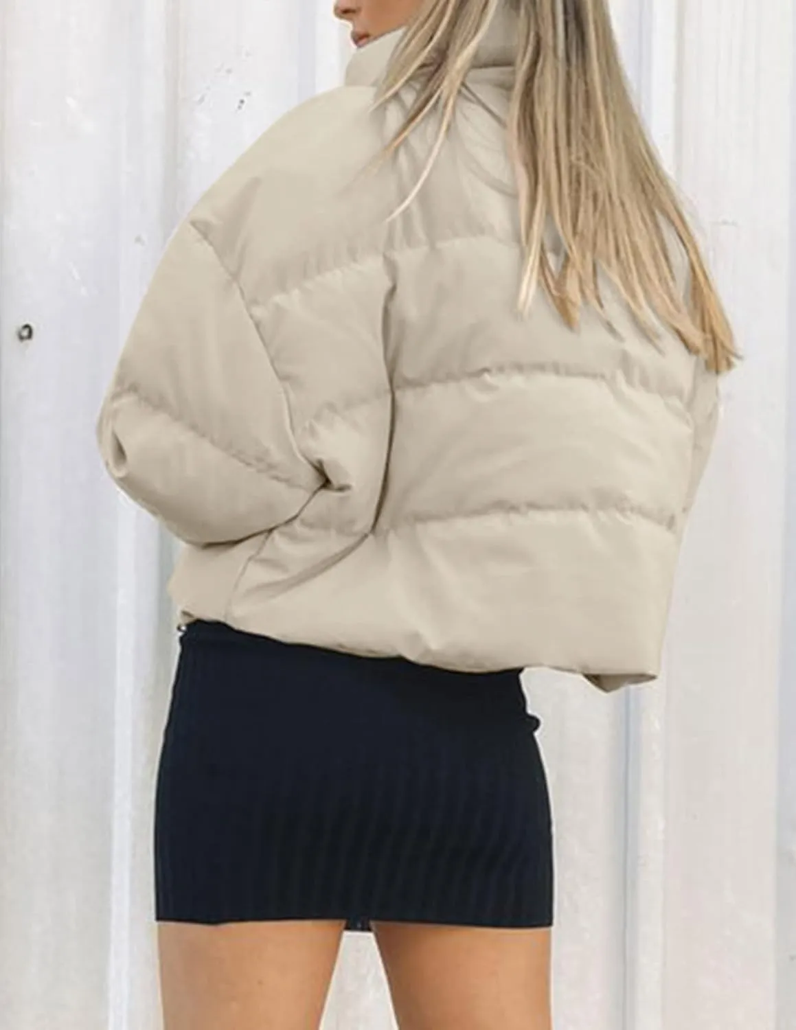 ZESICA Women's Winter Warm Long Sleeve Zip Up Drawstring Baggy Cropped Puffer Down Jacket Coat Outerwear