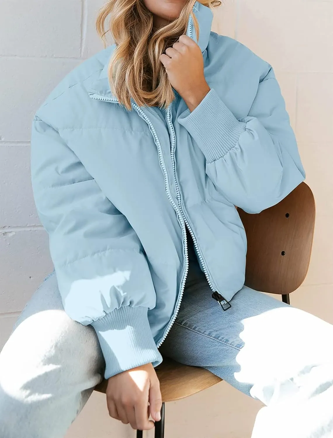 ZESICA Women's Winter Warm Long Sleeve Zip Up Drawstring Baggy Cropped Puffer Down Jacket Coat Outerwear