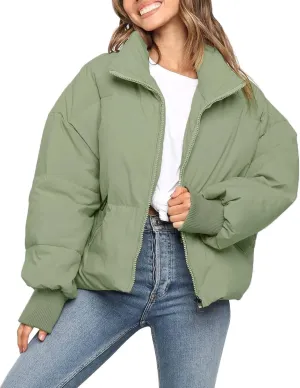 ZESICA Women's Winter Warm Long Sleeve Zip Up Drawstring Baggy Cropped Puffer Down Jacket Coat Outerwear