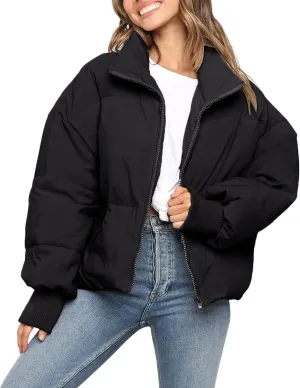ZESICA Women's Winter Warm Long Sleeve Zip Up Drawstring Baggy Cropped Puffer Down Jacket Coat Outerwear