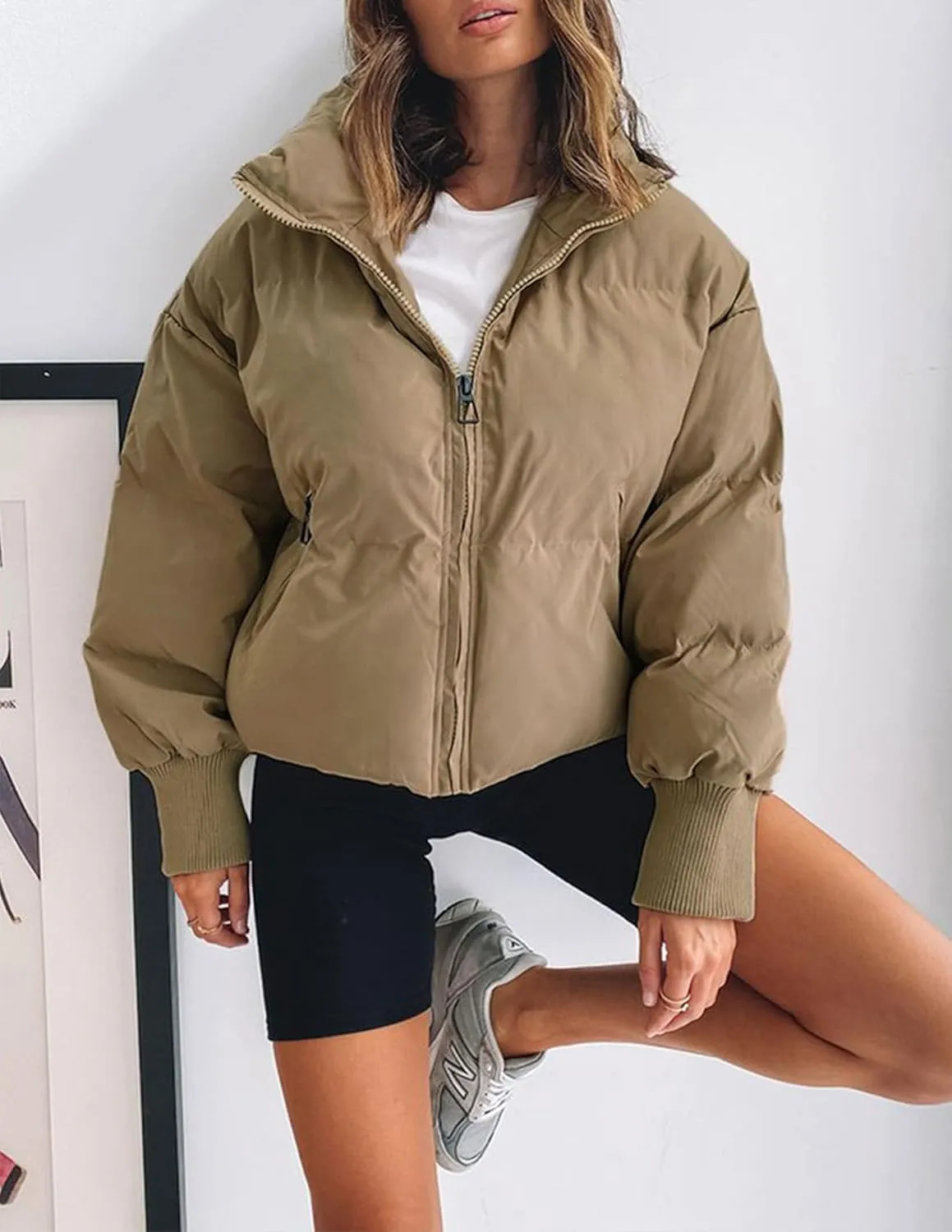 ZESICA Women's Winter Warm Long Sleeve Zip Up Drawstring Baggy Cropped Puffer Down Jacket Coat Outerwear