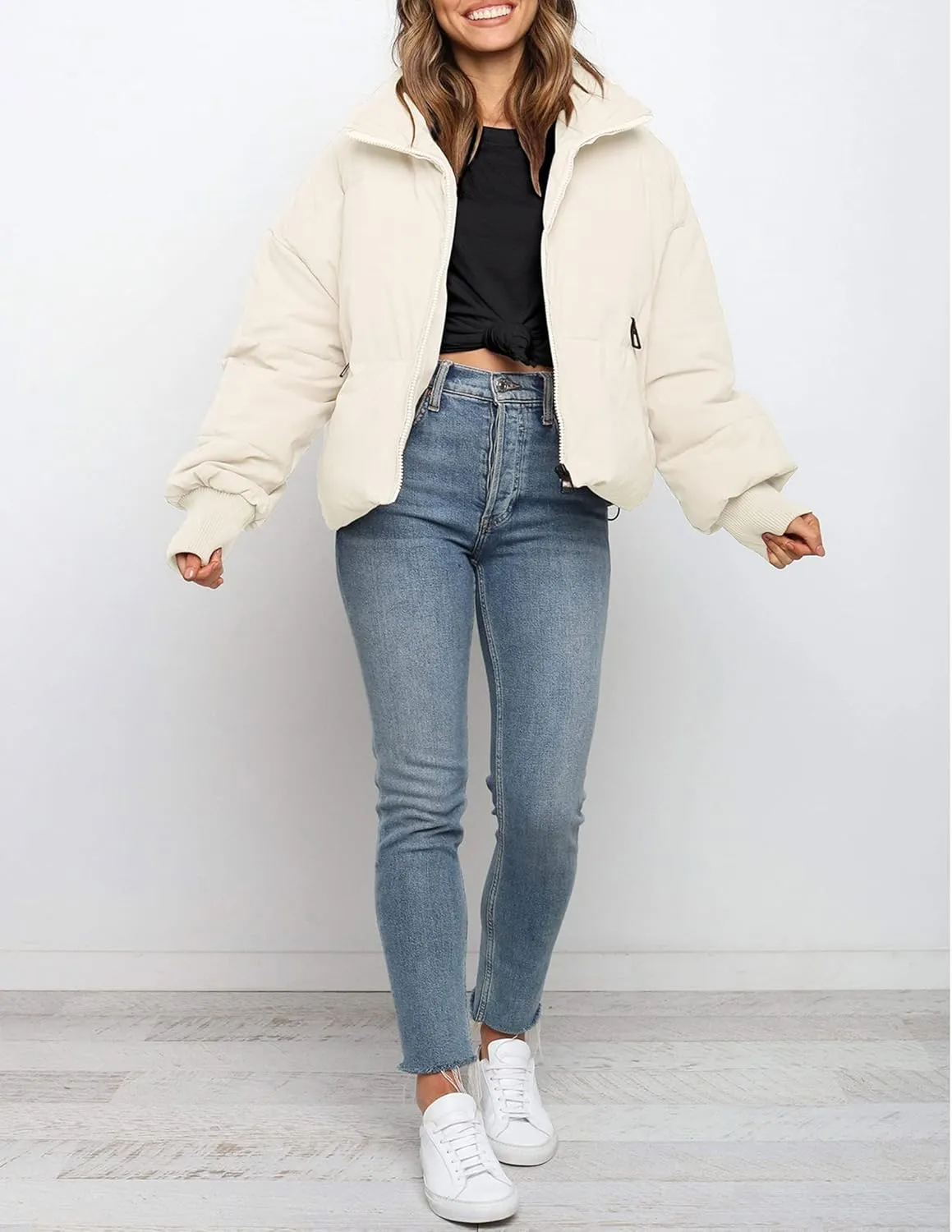 ZESICA Women's Winter Warm Long Sleeve Zip Up Drawstring Baggy Cropped Puffer Down Jacket Coat Outerwear