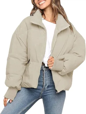 ZESICA Women's Winter Warm Long Sleeve Zip Up Drawstring Baggy Cropped Puffer Down Jacket Coat Outerwear