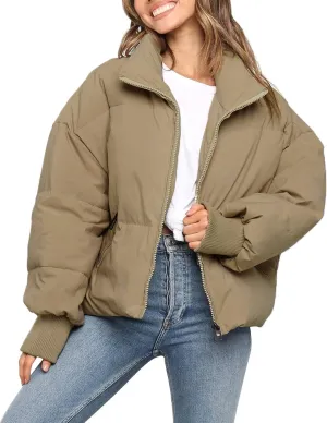 ZESICA Women's Winter Warm Long Sleeve Zip Up Drawstring Baggy Cropped Puffer Down Jacket Coat Outerwear