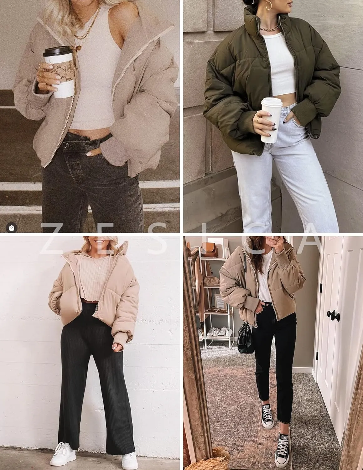 ZESICA Women's Winter Warm Long Sleeve Zip Up Drawstring Baggy Cropped Puffer Down Jacket Coat Outerwear