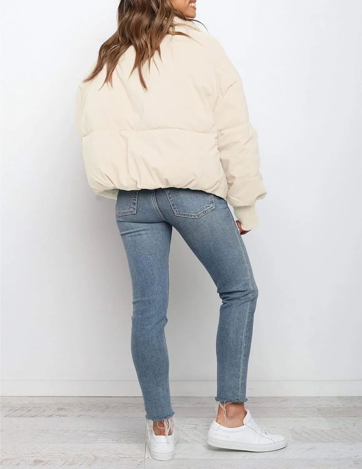 ZESICA Women's Winter Warm Long Sleeve Zip Up Drawstring Baggy Cropped Puffer Down Jacket Coat Outerwear