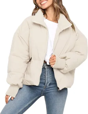 ZESICA Women's Winter Warm Long Sleeve Zip Up Drawstring Baggy Cropped Puffer Down Jacket Coat Outerwear