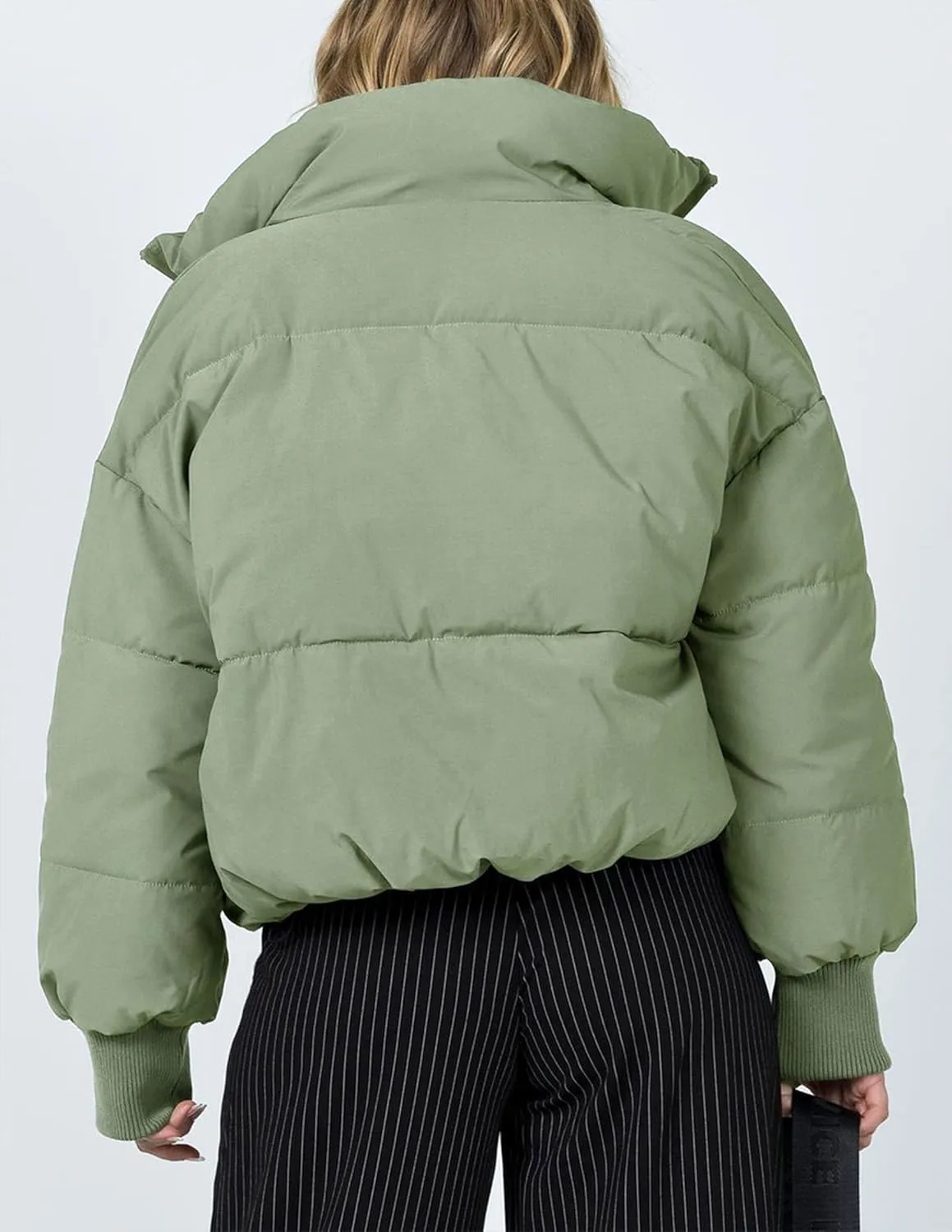 ZESICA Women's Winter Warm Long Sleeve Zip Up Drawstring Baggy Cropped Puffer Down Jacket Coat Outerwear