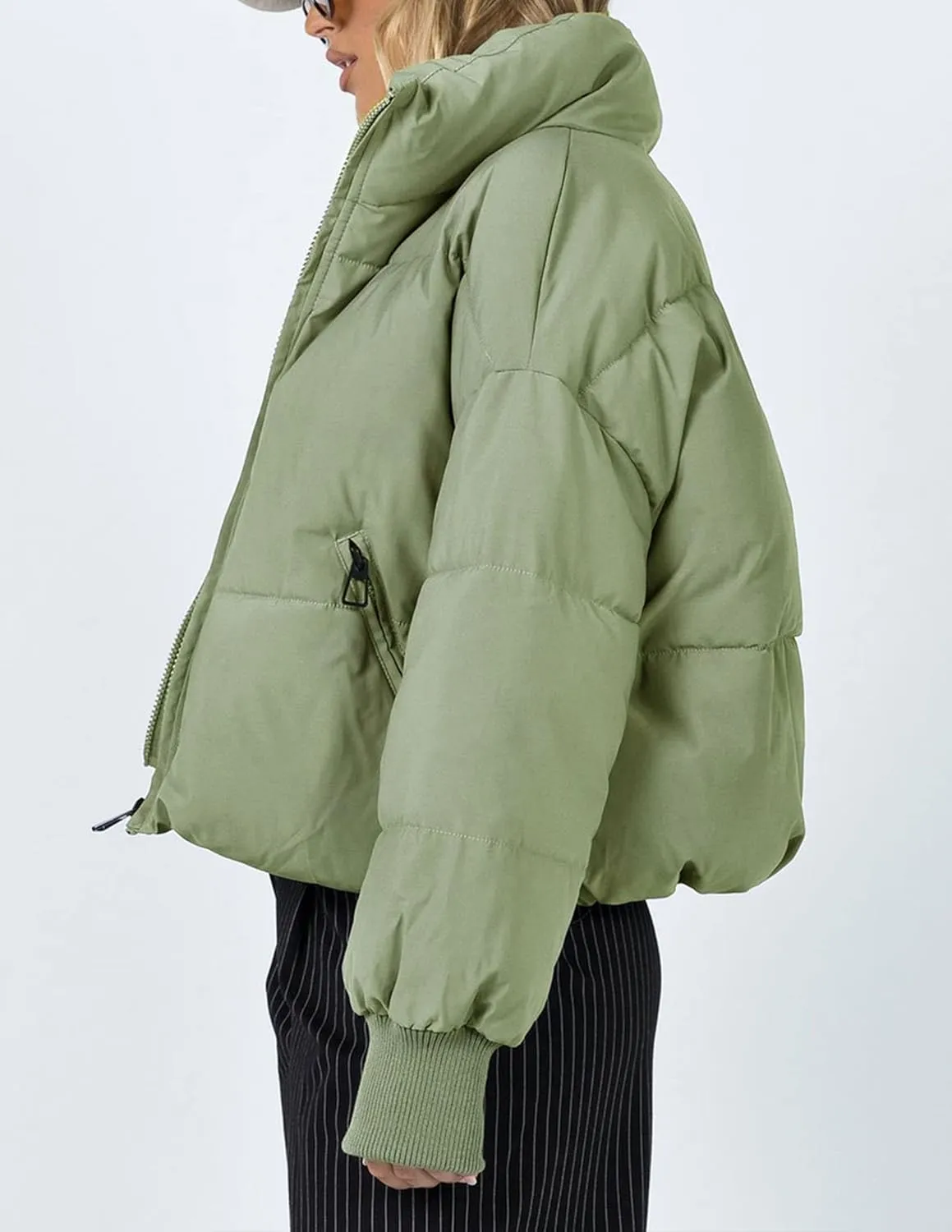 ZESICA Women's Winter Warm Long Sleeve Zip Up Drawstring Baggy Cropped Puffer Down Jacket Coat Outerwear