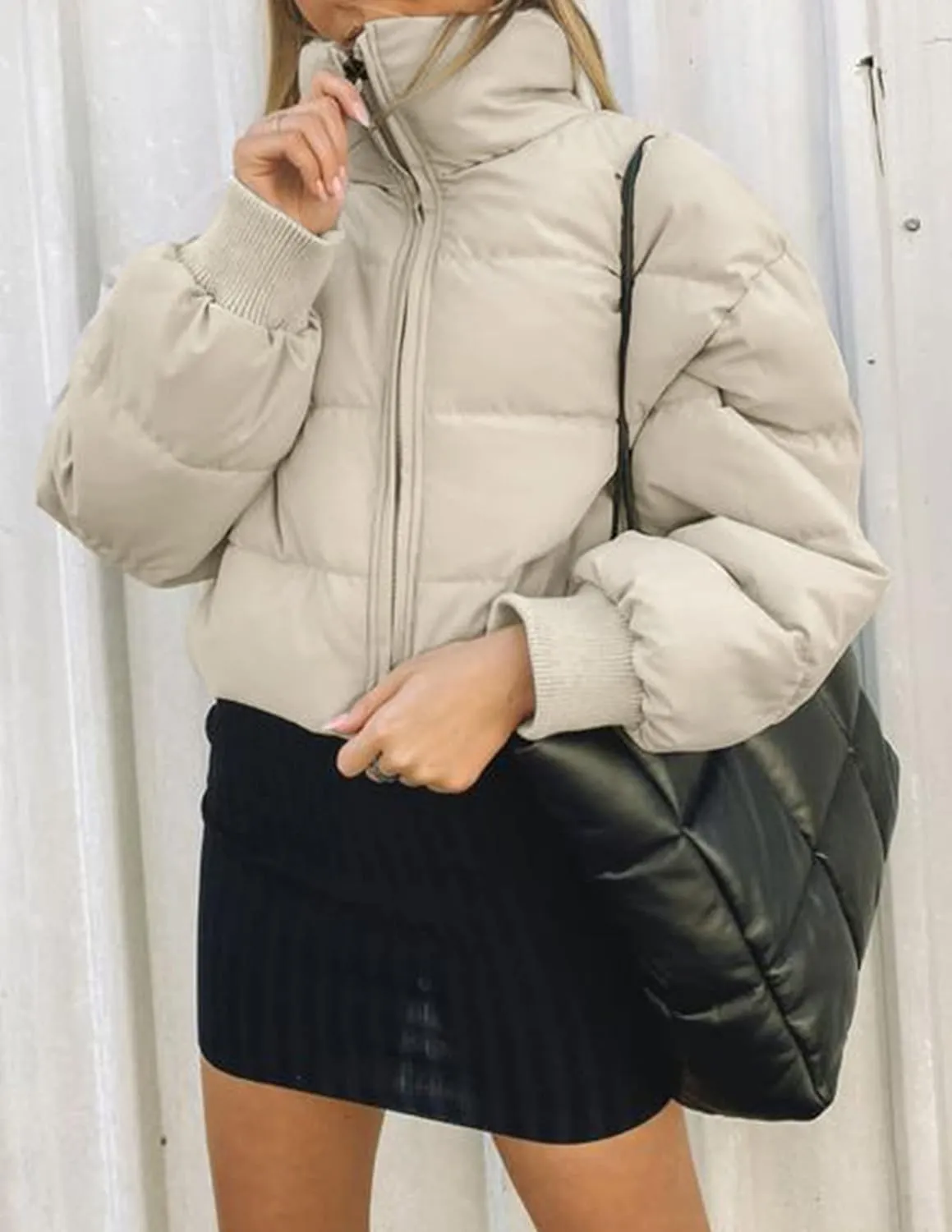 ZESICA Women's Winter Warm Long Sleeve Zip Up Drawstring Baggy Cropped Puffer Down Jacket Coat Outerwear